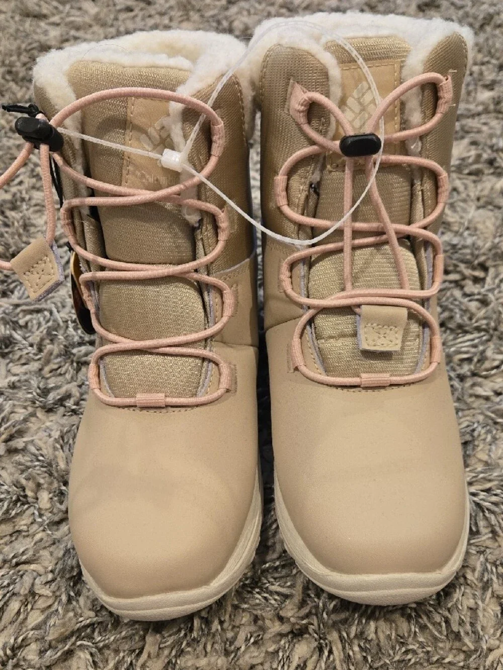 Columbia Girls Cream/Tan Insulated Winter Lace-Up Boots